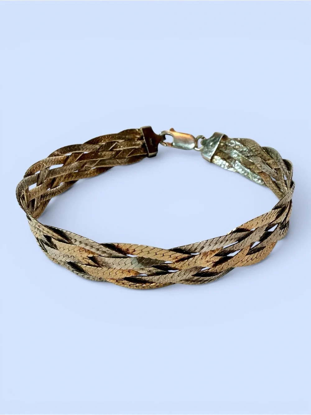 Vintage Tri-Color Braided Bracelet .925 Sterling Silver, Yellow & Rose Gold Wash